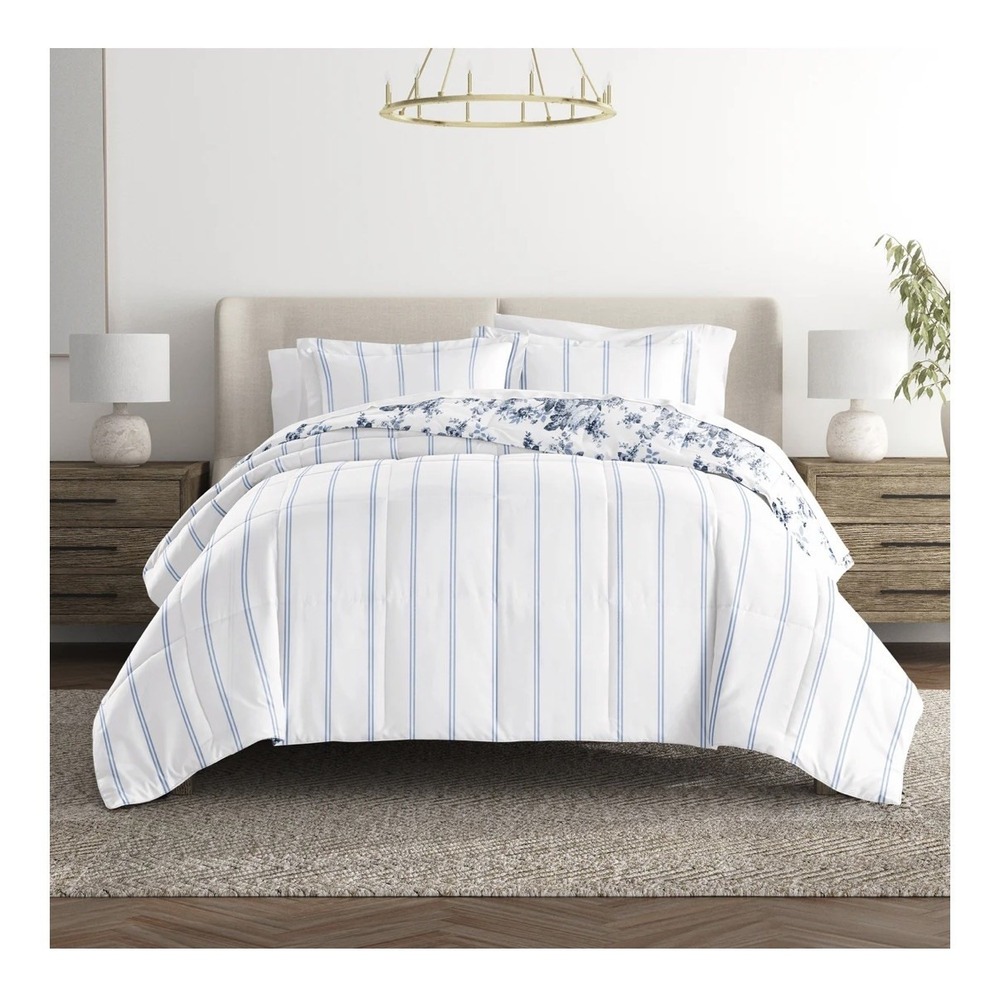 Reversible Floral Botanical Seersucker Breathable Comforter Set Queen 3 Pc $139 - Picture 2 of 6